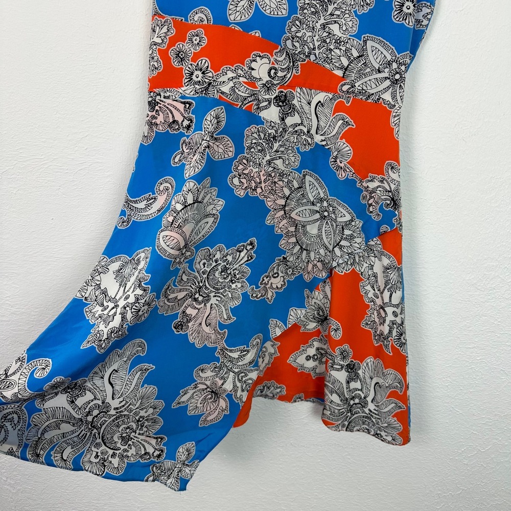 Tanya Taylor Blue Orange Floral Silk Mini Dress Sleeveless Size 4 Paisley Print - Picture 5 of 7